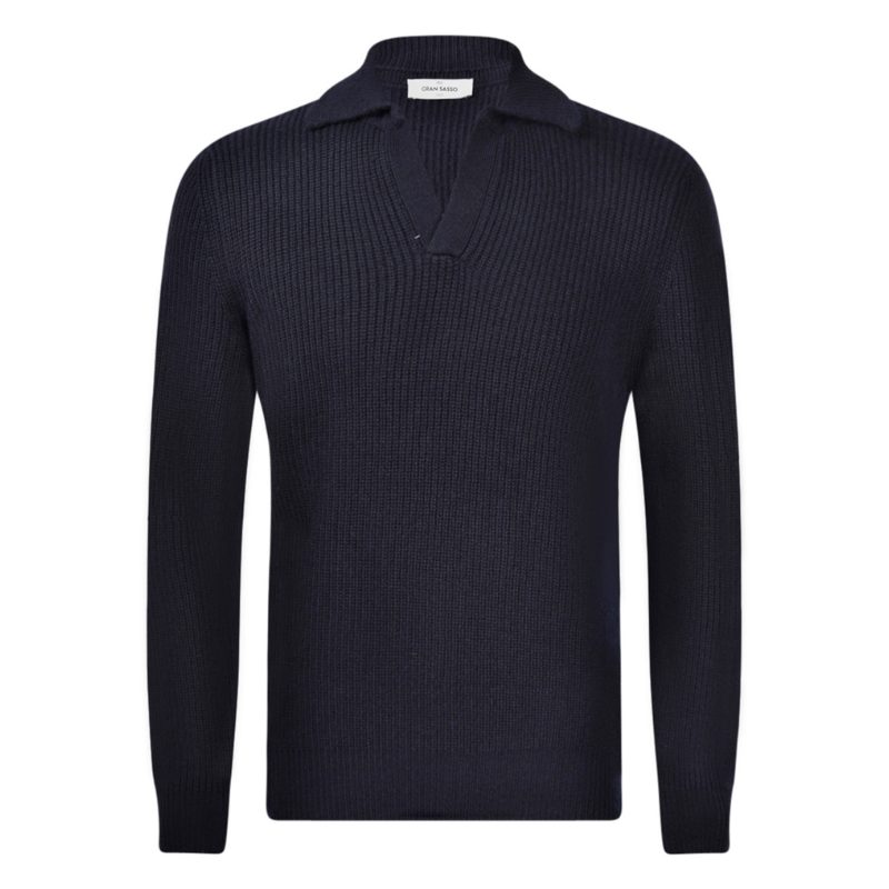 Rib Knit Polo in Navy