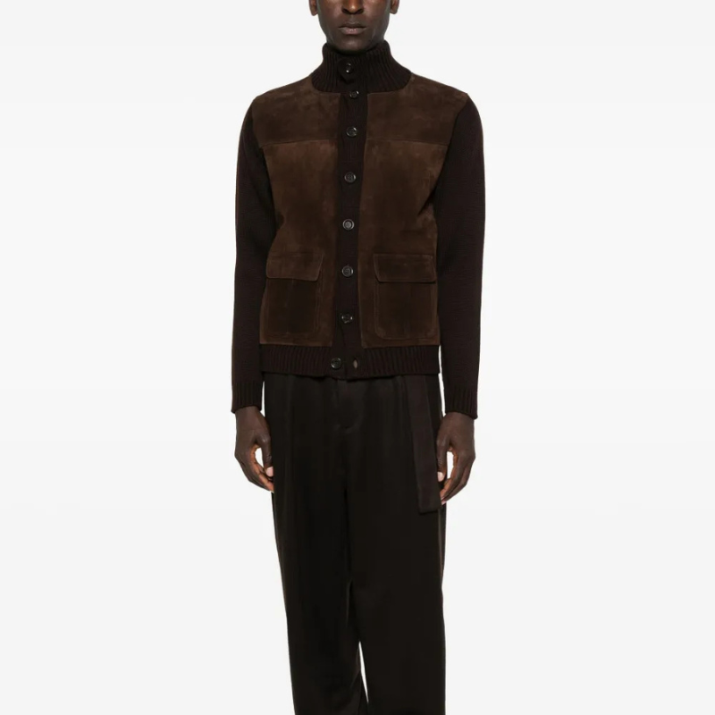 Suede Fronted Merino Knit Jacket