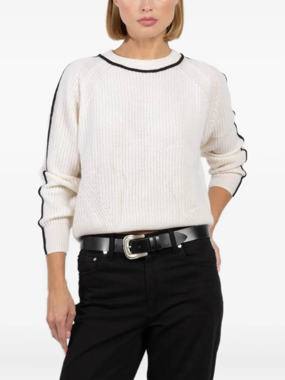 Crew Cashmere Knit with Black Detail