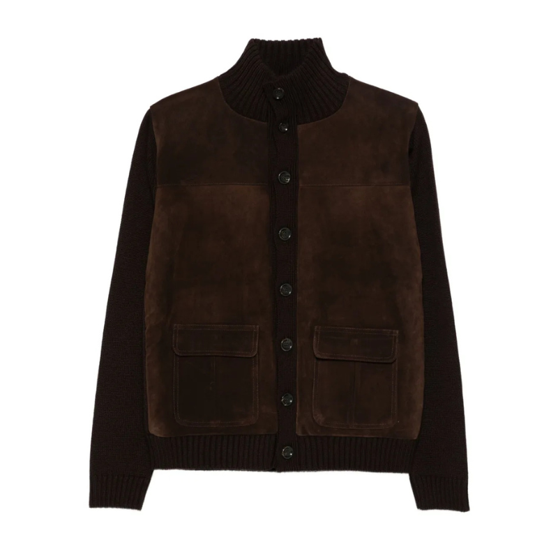 Suede Fronted Merino Knit Jacket