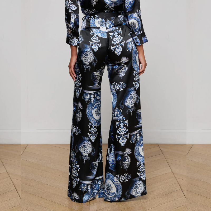 Silk Wide Leg Pant in Porcelain Print