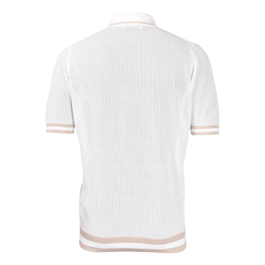 Open Knit Cotton Short Sleeve Shirt - White
