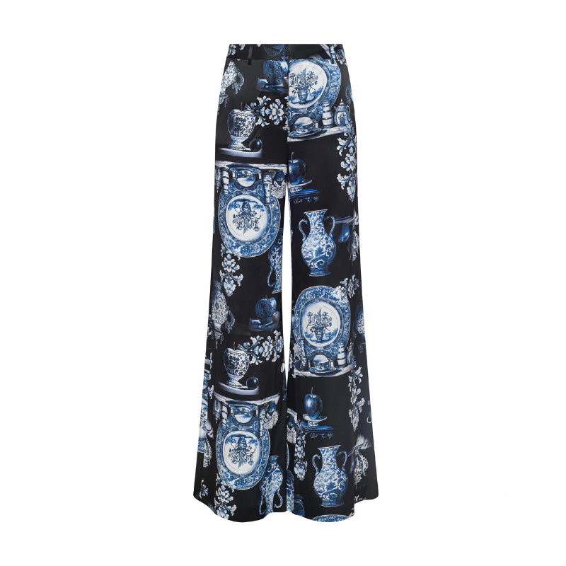 Silk Wide Leg Pant in Porcelain Print