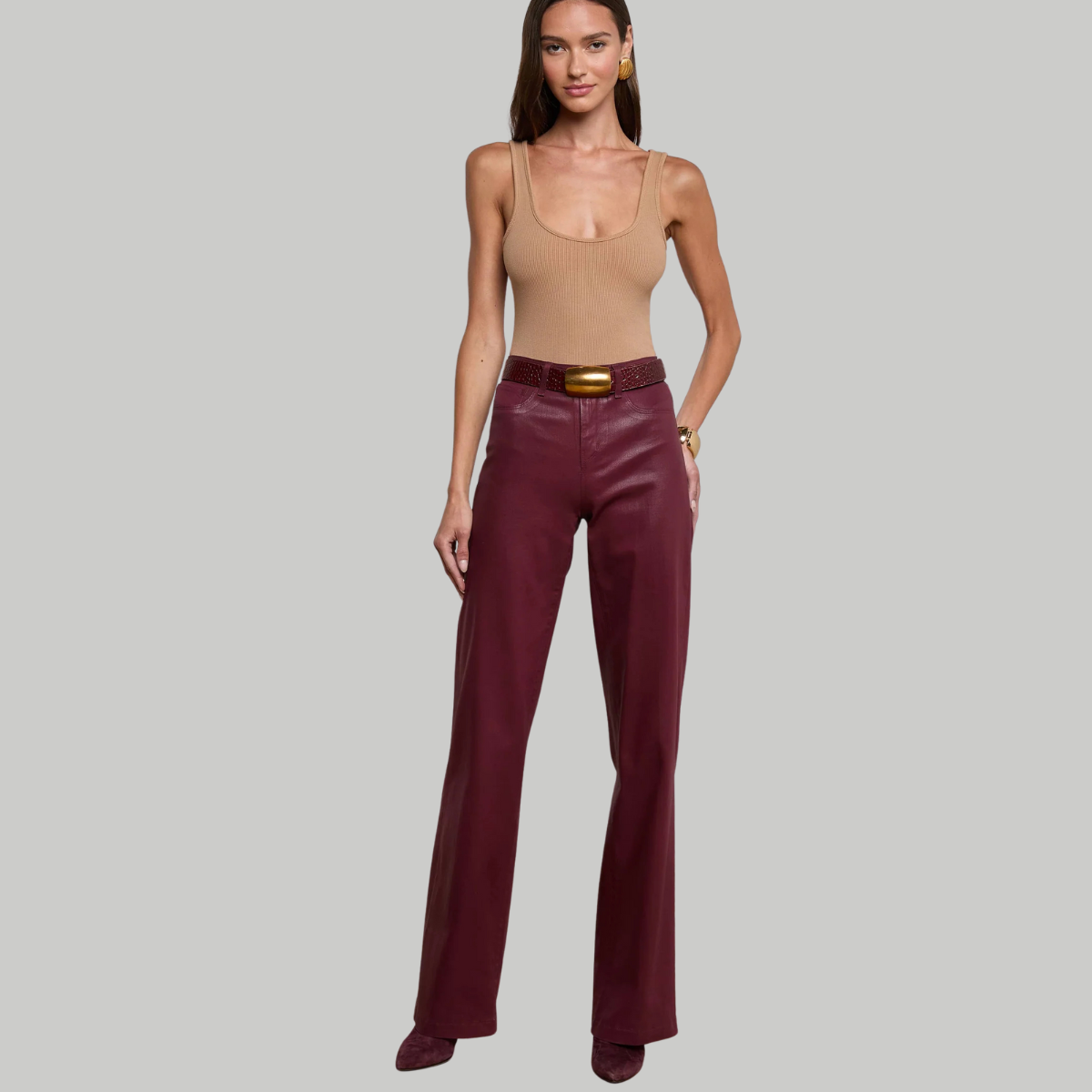 Clayton Coated Wide-Leg Jean in Dark Port