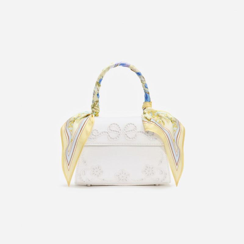 Cream Linen Lemon Floral Mini Bag