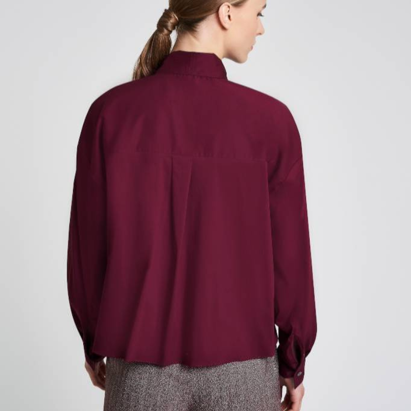 Burgundy Cotton Bow Blouse