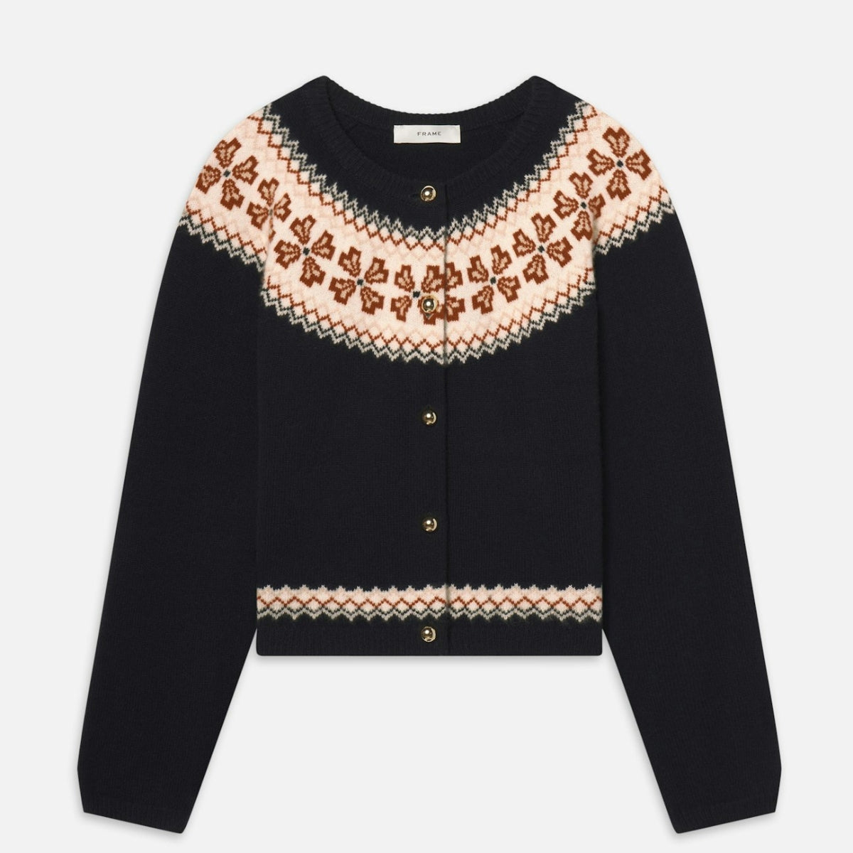The Cashmere Fairisle Cardi in Navy