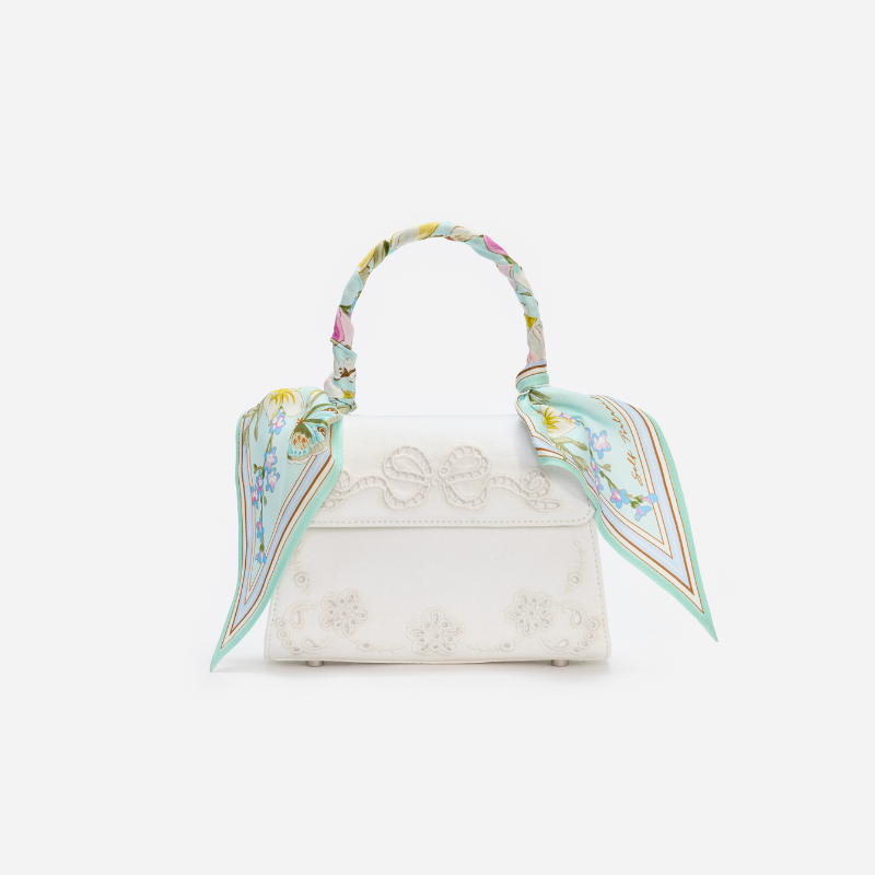 Cream Linen Mint Floral Mini Bag