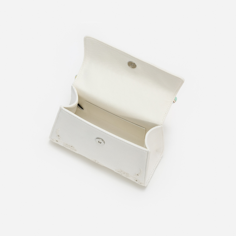 Cream Linen Mint Floral Mini Bag