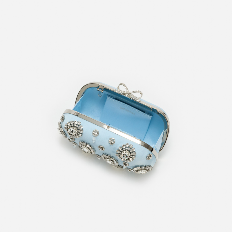 Blue Satin Multi Crystal Clutch Bag