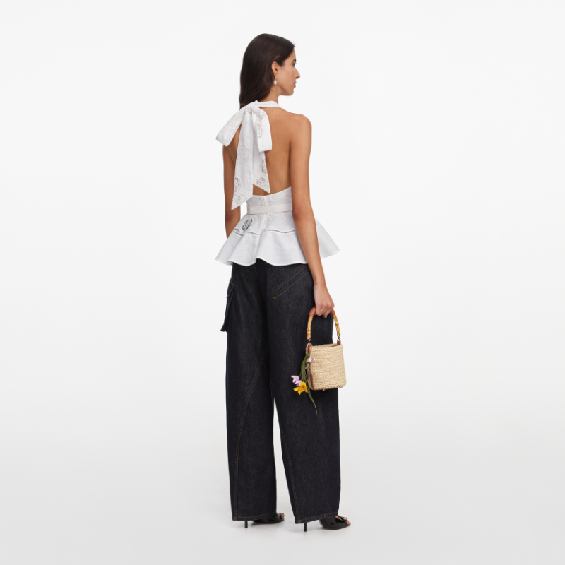 White Linen Blend Peplum Top