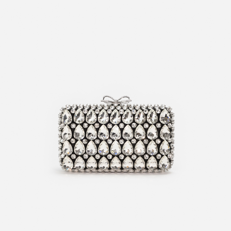 Black Satin Crystal Clutch Bag