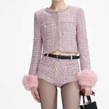 Pink Boucle Fur Cuff Jacket