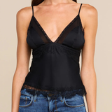 Elka Satin Lace Camisole in Black