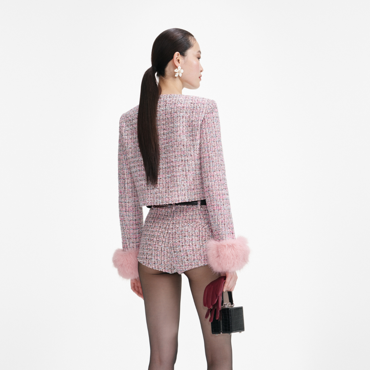 Pink Boucle Fur Cuff Jacket
