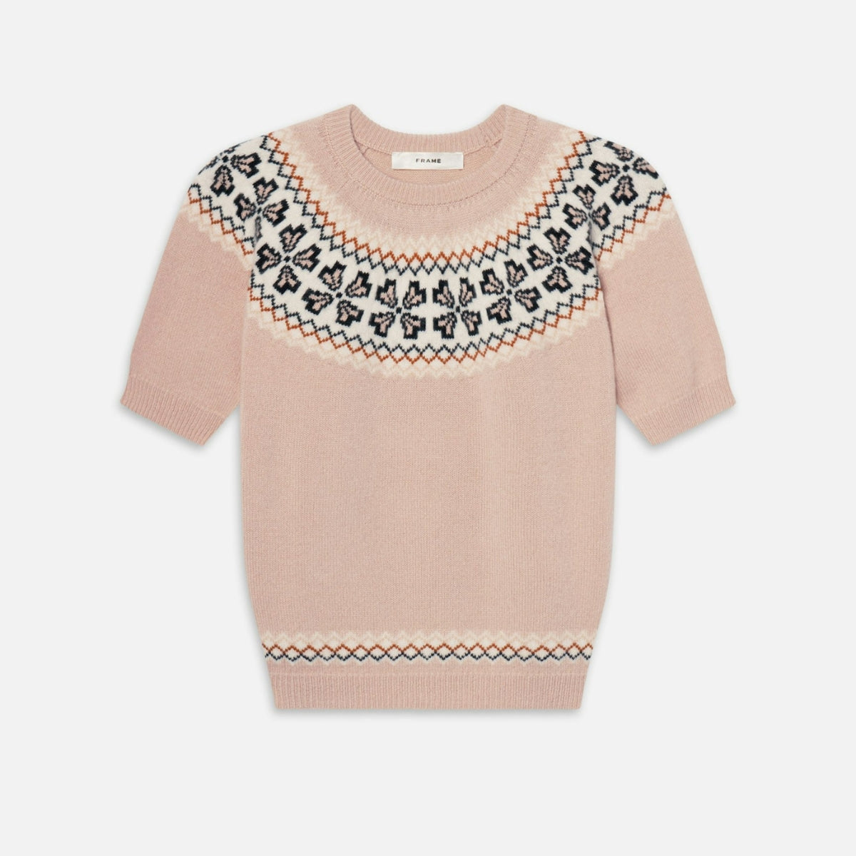 The Cashmere Fairisle Crew Sweater in Pink Sand