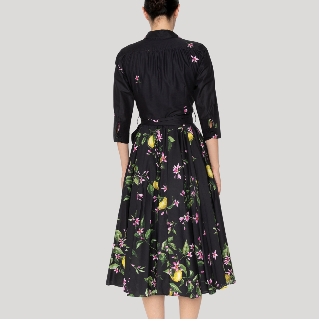 Long Lemon Shirt Dress with Full Skirt M Long Lemon Shirt Dress with Full Skirt M