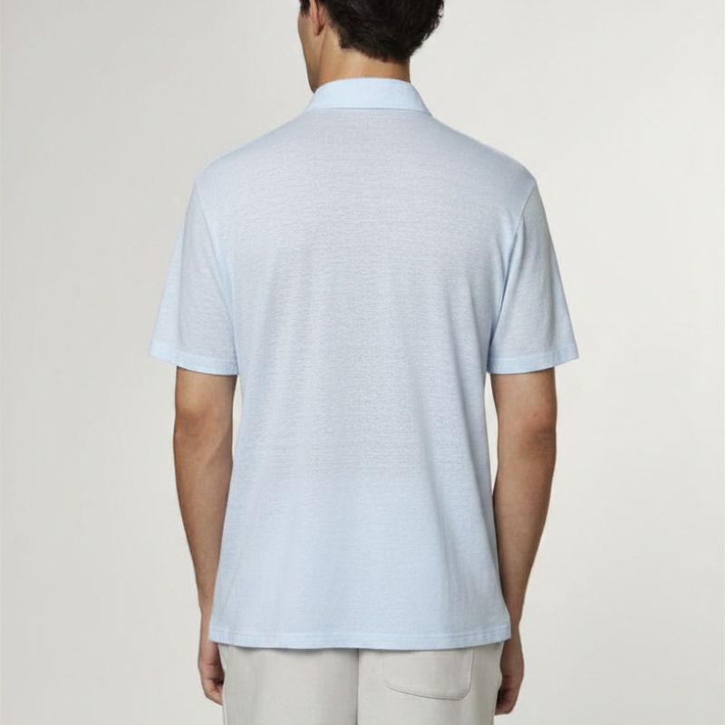 Short Sleeve Linen Polo in Sky Blue