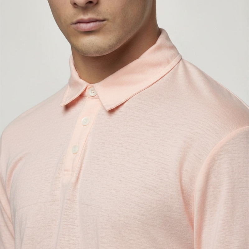 Short Sleeve Linen Polo in Light Pink