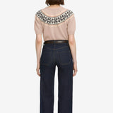 The Cashmere Fairisle Crew Sweater in Pink Sand