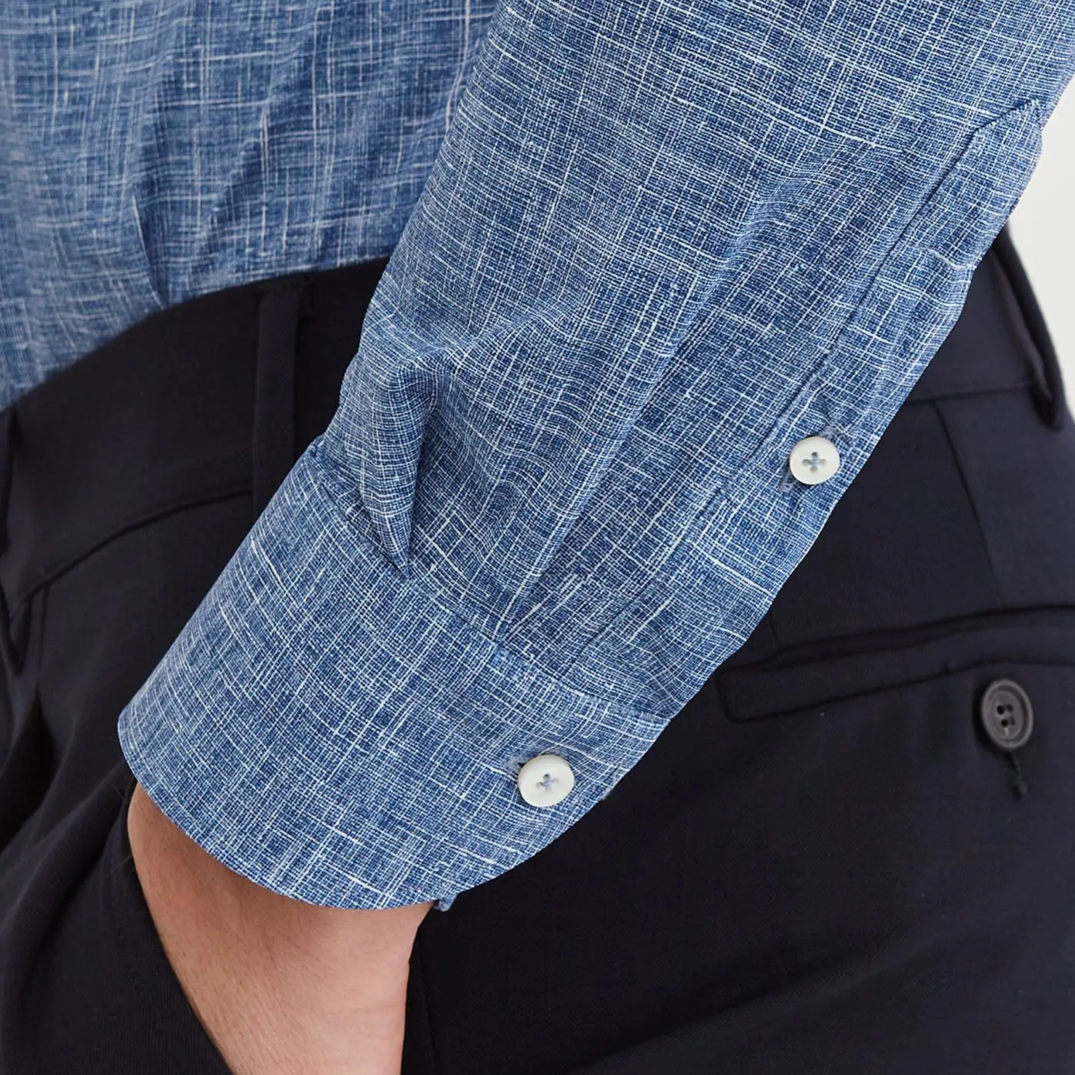 Blue Textured Pattern Shirt Collar Small Cutaway