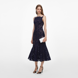 Navy Spiral Lace Midi Dress
