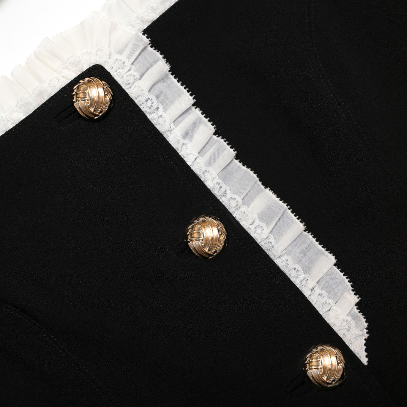 Black Crepe Contrast Frill Top