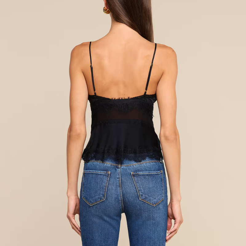 Elka Satin Lace Camisole in Black