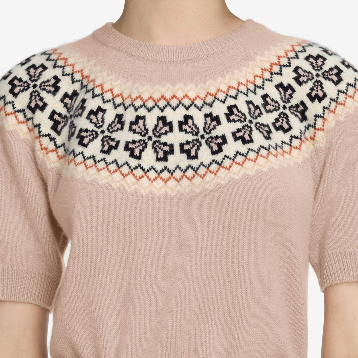 The Cashmere Fairisle Crew Sweater in Pink Sand