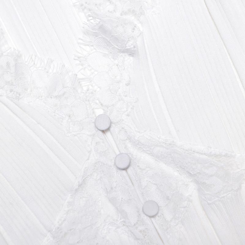 White Lace Trim Knit Top