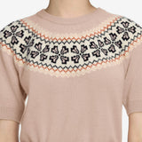 The Cashmere Fairisle Crew Sweater in Pink Sand