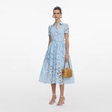 Blue Lace Collared Midi Dress