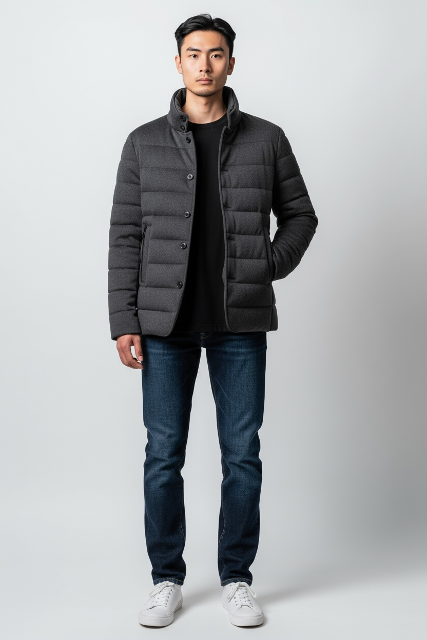 Wool Quilted Jacket in Charcoal