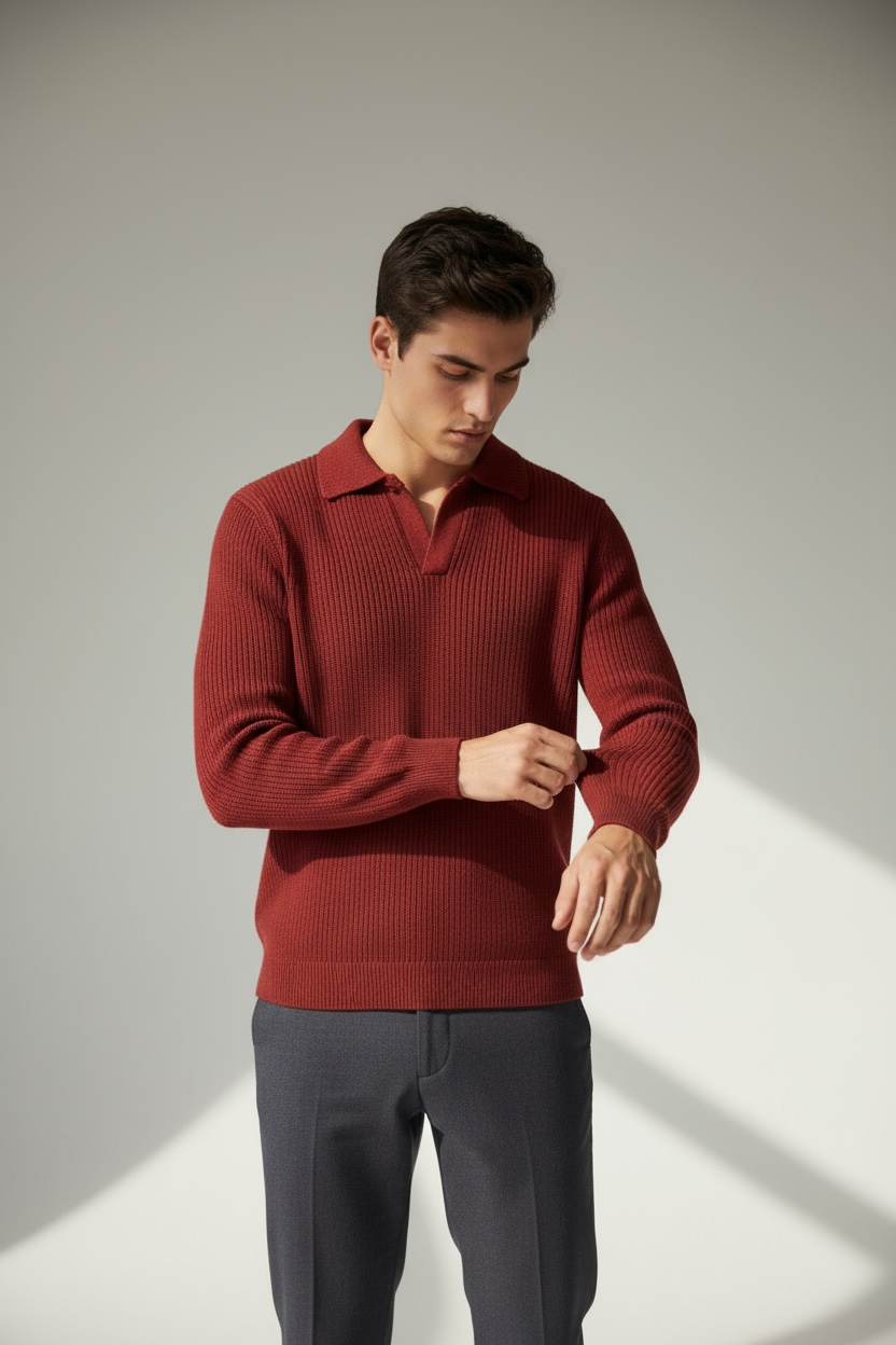 Rib Knit Polo in Burgundy