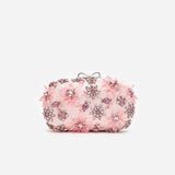 Pink Satin Floral Crystal Clutch