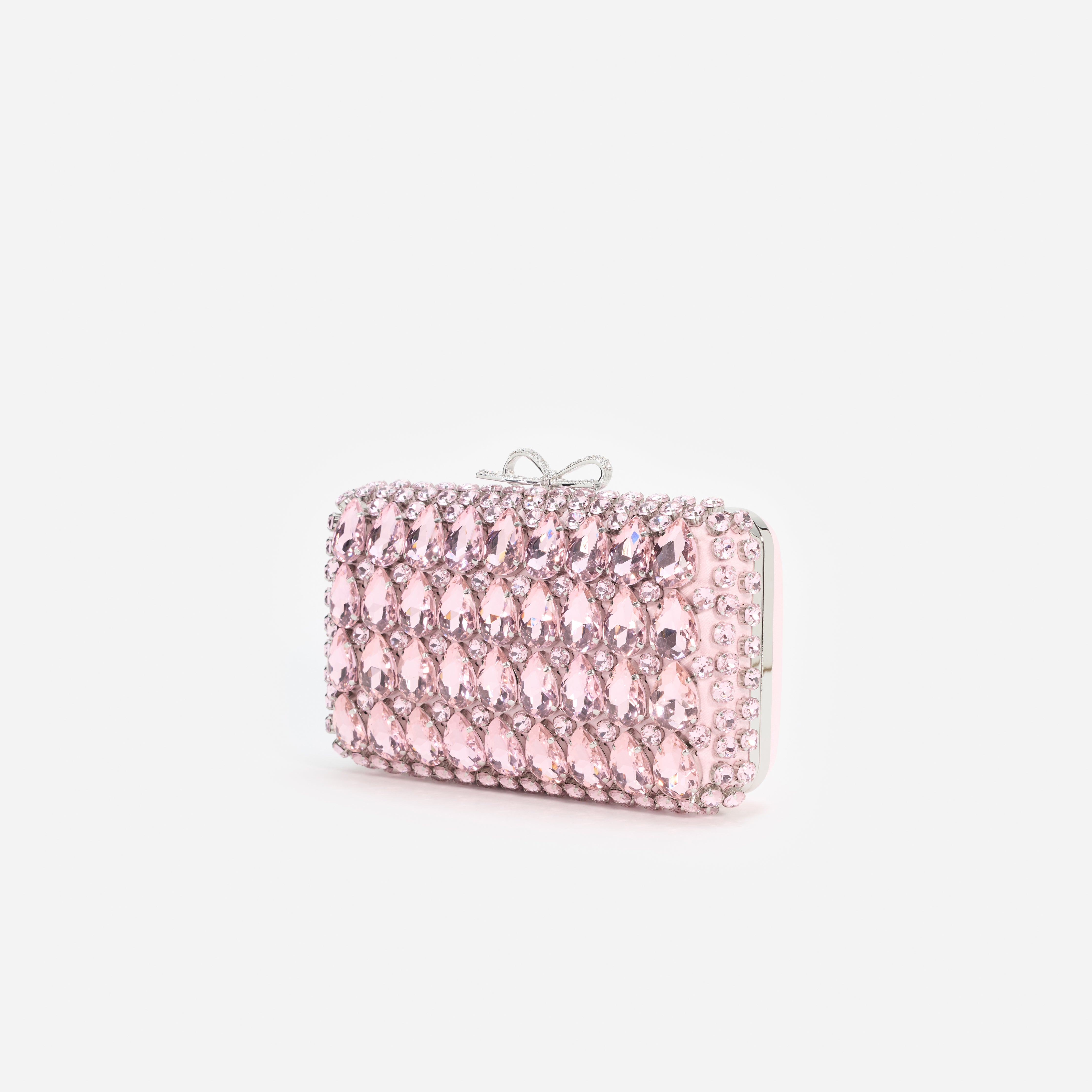 Pink Satin Crystal Clutch Bag