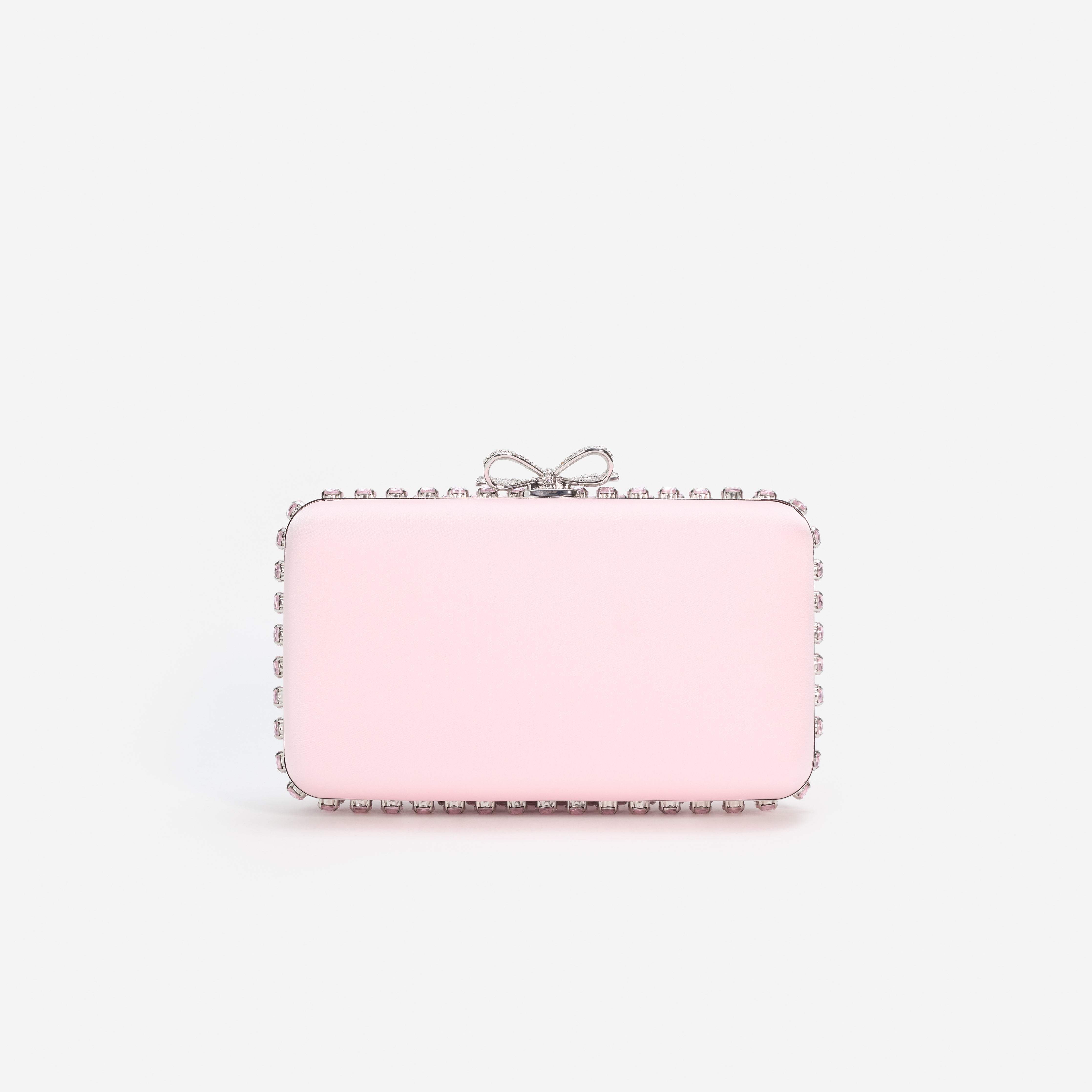 Pink Satin Crystal Clutch Bag